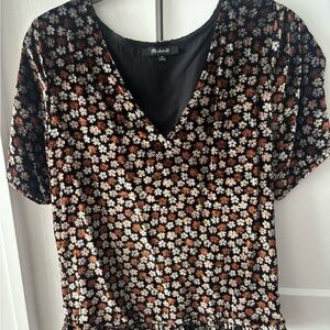 Madewell Black Floral V-Neck Blouse